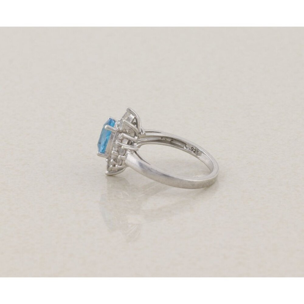 Sterling Silver Natural Blue Topaz and White Topaz Ring Ballerina Ring Size 7 - Picture 6 of 8